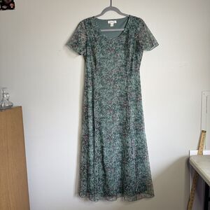 Womens Dress Cottagecore Small Coldwater Creek Meadow Charm Mesh Frosted Thyme